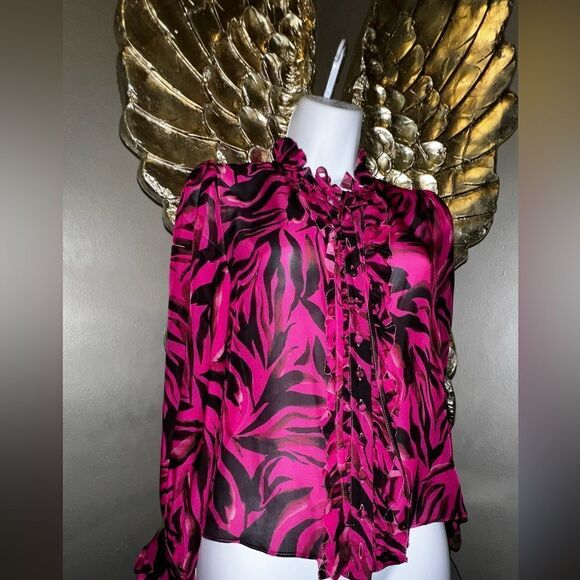 Gorgeous Ladaire Zebra Print 100%Silk Blouse, Hot Pink - Picture 7 of 16